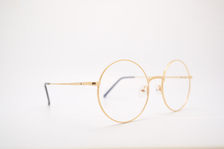 eyeglasses with gold-colored frames