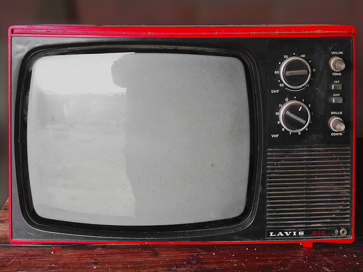 photo of vintage red and black Lavis CRT television