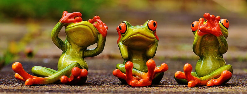 three green frog sitting on street illustration