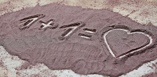 1 + 1 = heart sand artwork