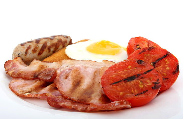 sausage; bacon and egg with grilled tomatoes