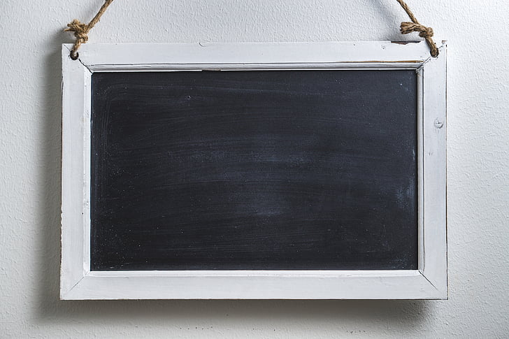 white wooden framed chalkboard