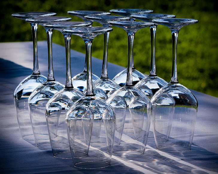 clear wine glass lot on gray surface