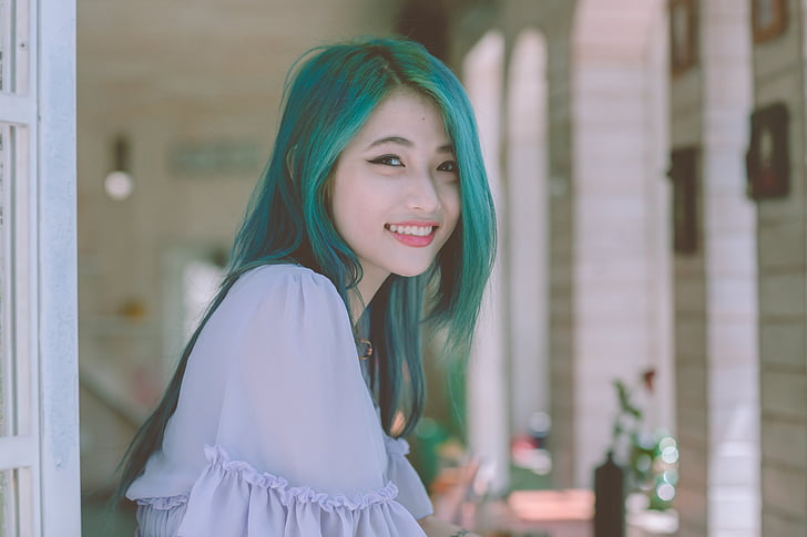 green haired woman