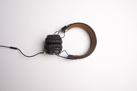 black and brown corded headphones