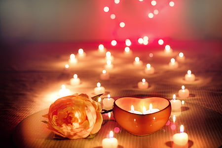 depth of field photography of romantic candle arrangement