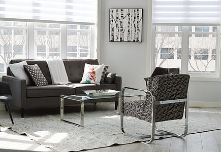 tufted gray fabric sofa set and coffee table