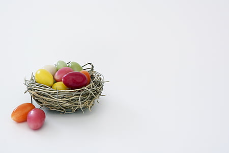 white wicker birds nest and assorted-color eggs