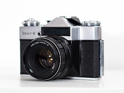 black and silver Zenit-E SLR camera