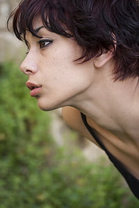 selective focus photographed of woman wearing black top