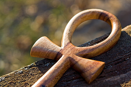 selective focus photography of brown wooden ankh