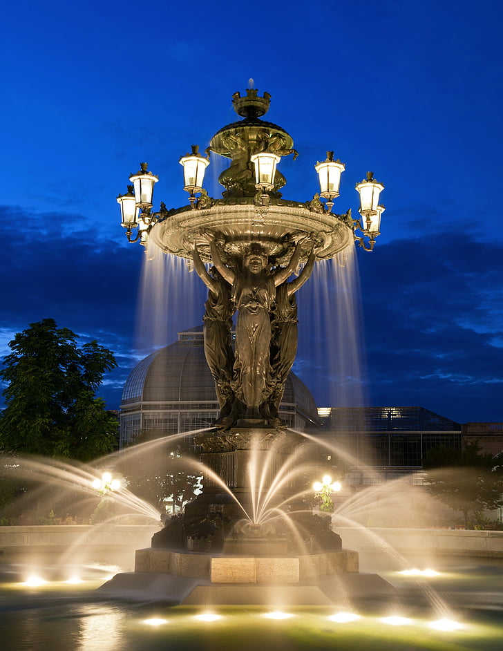 water fountain with lights on