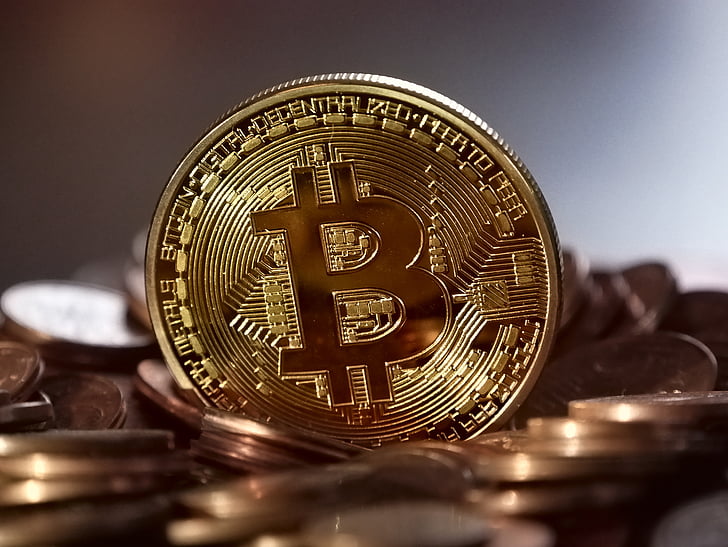 shallow focus photography of gold-colored bitcoin coin