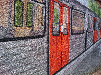 gray and red train wall paint