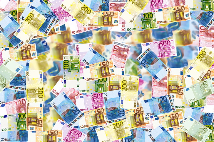 top view of Euro banknotes