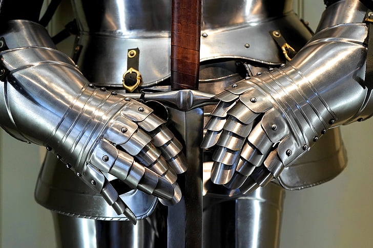 gray steel knight armor