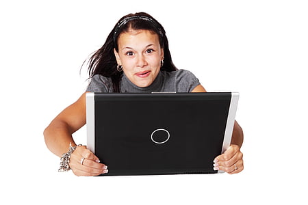 woman holding black tablet computer
