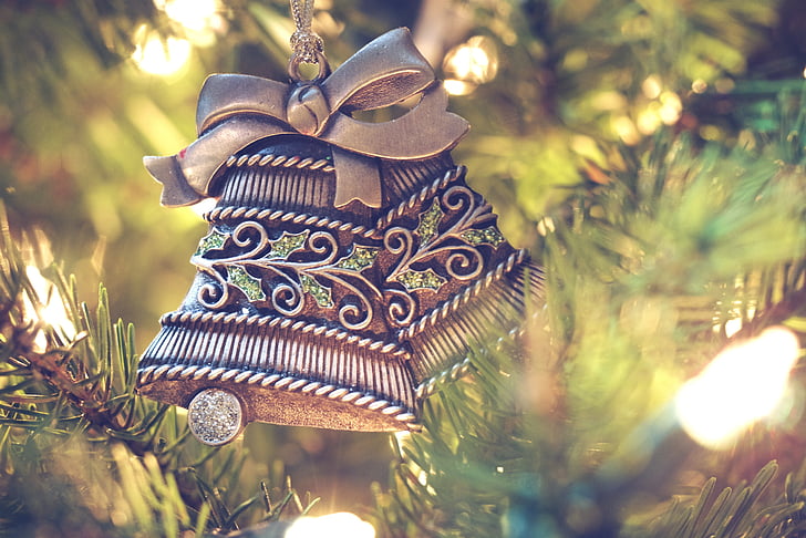 grey bell christmas tree ornament