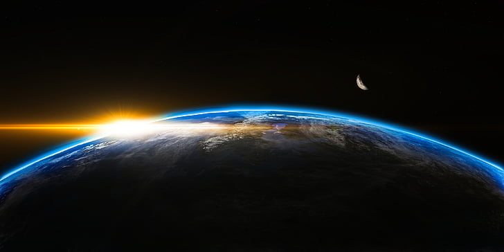 earth, sun, and moon digital wallpaper
