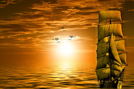sail ship on water during golden hour