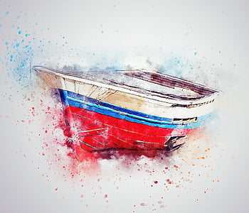 close up photo of blue and red boat artwork