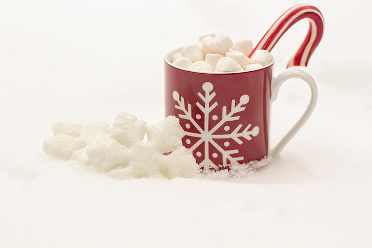 red and white ceramic mug with candy cane