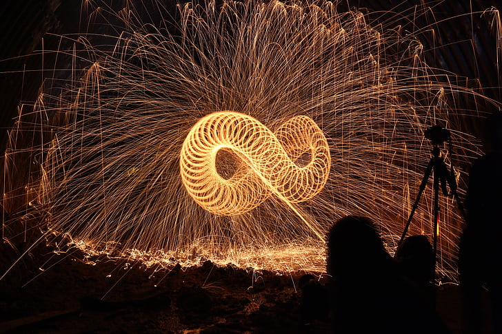 yellow infinity fire dance during nighttime