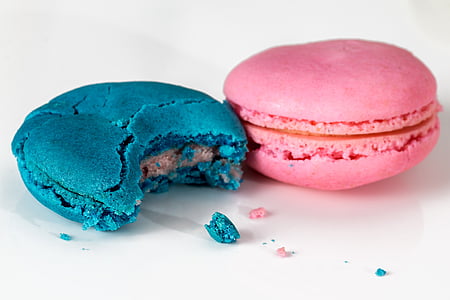 blue and pink muffin on white surface