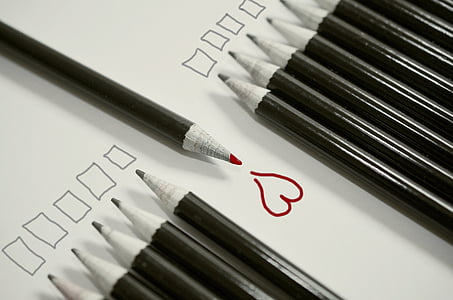 pencils with red heartt drawing