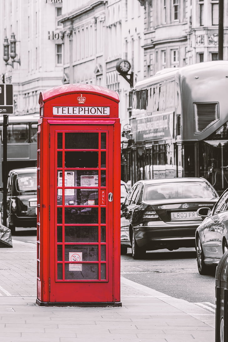selective color of red Telephone booth