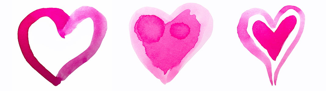 three pink heart illustrations