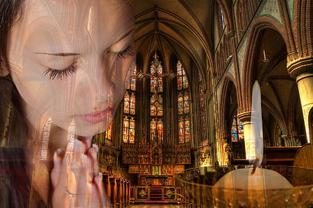 photo of woman playing with church interior background