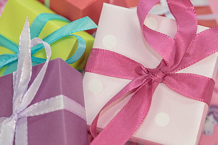 assorted-color gift boxes
