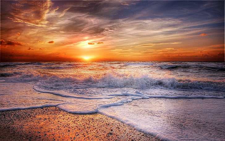Royalty-Free photo: Seashore and ocean sunset photo | PickPik