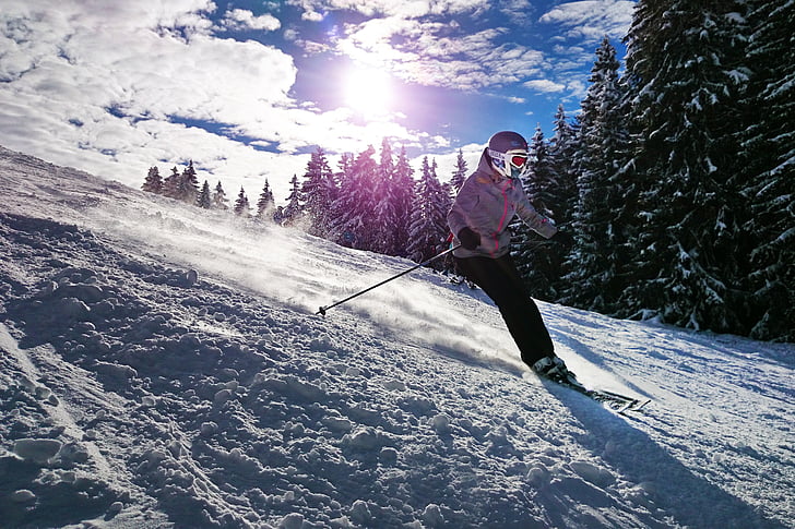 person in gray winter jacket and black pants doing ski during daytime