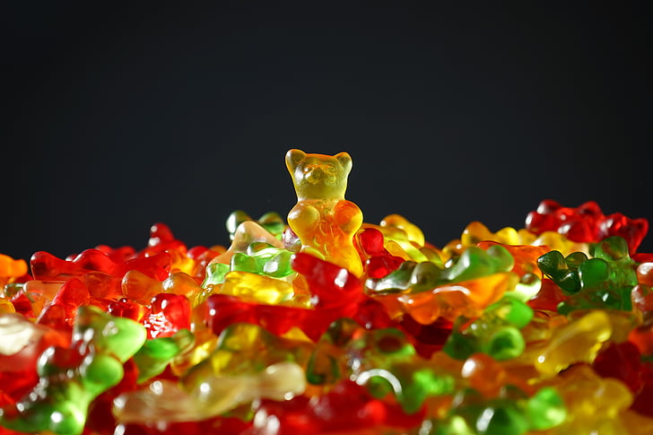 shallow focus photography of bear candy lot