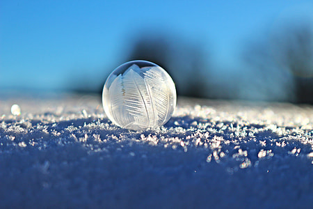 selective focus photography of frozen bubble