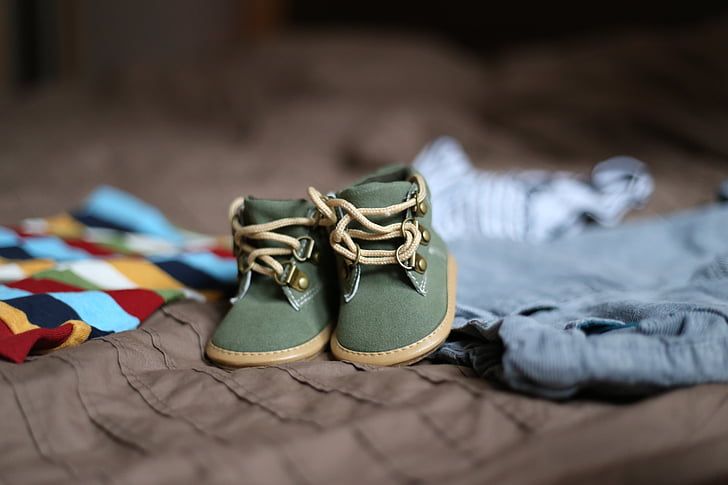 pair of toddler's green-and-brown suede work boots