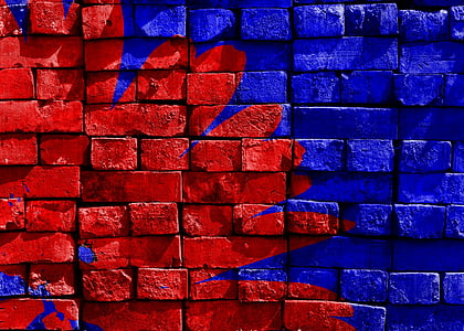 blue and red concrete wall