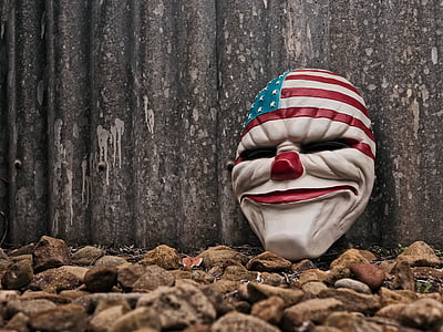 view of a U.S.A. flag mask leaning on the wall