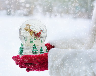 person holds brown deer water globe during winter