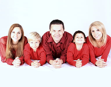 family picture in red tops
