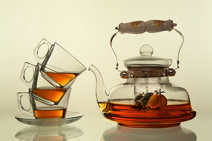 clear glass tea pot set