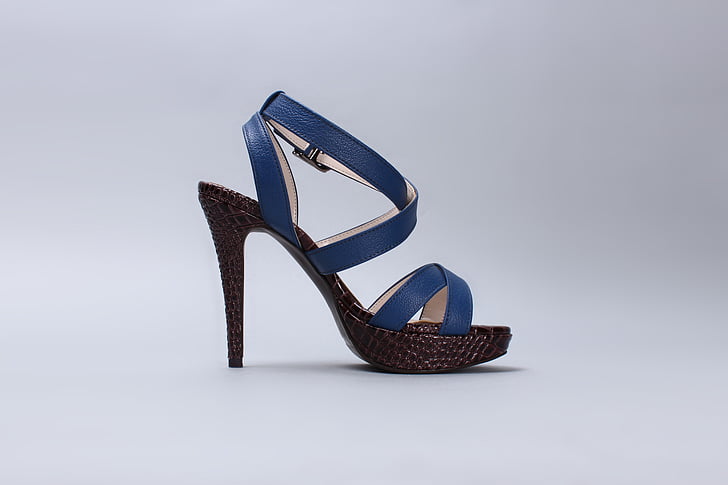 blue and brown peep-toe slingback stiletto-heeled sandal