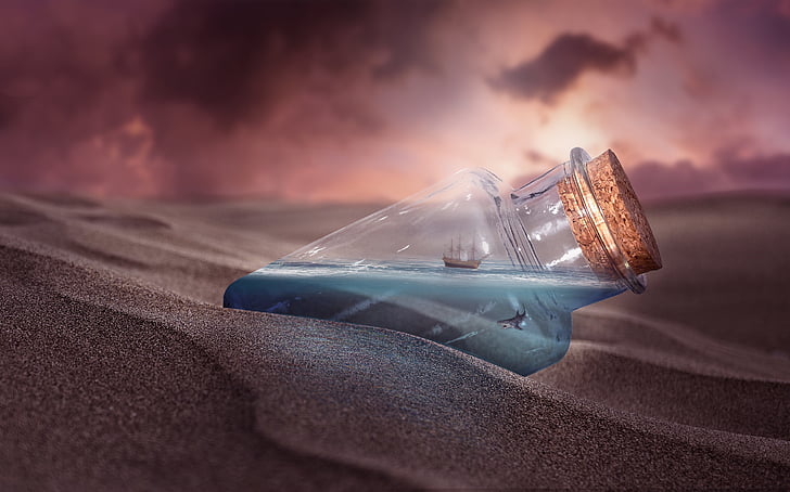 forced perspective photography of ship in a bottle