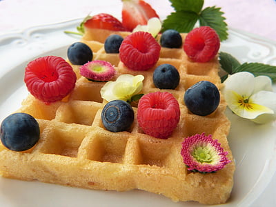raspberry and blueberry on waffle