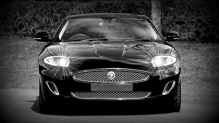 grayscale photography of Jaguar car