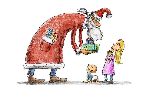 Santa claus giving gift to child illustration