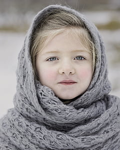 girl in gray knit shawl