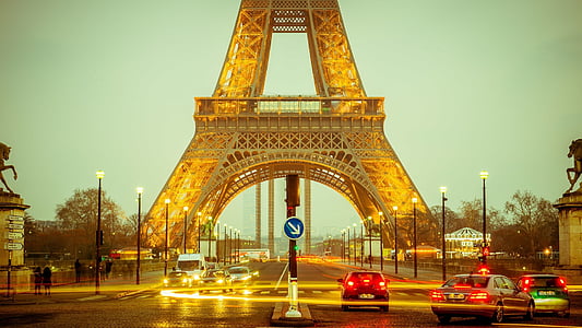 Eiffel tower surround with vehicle traveling